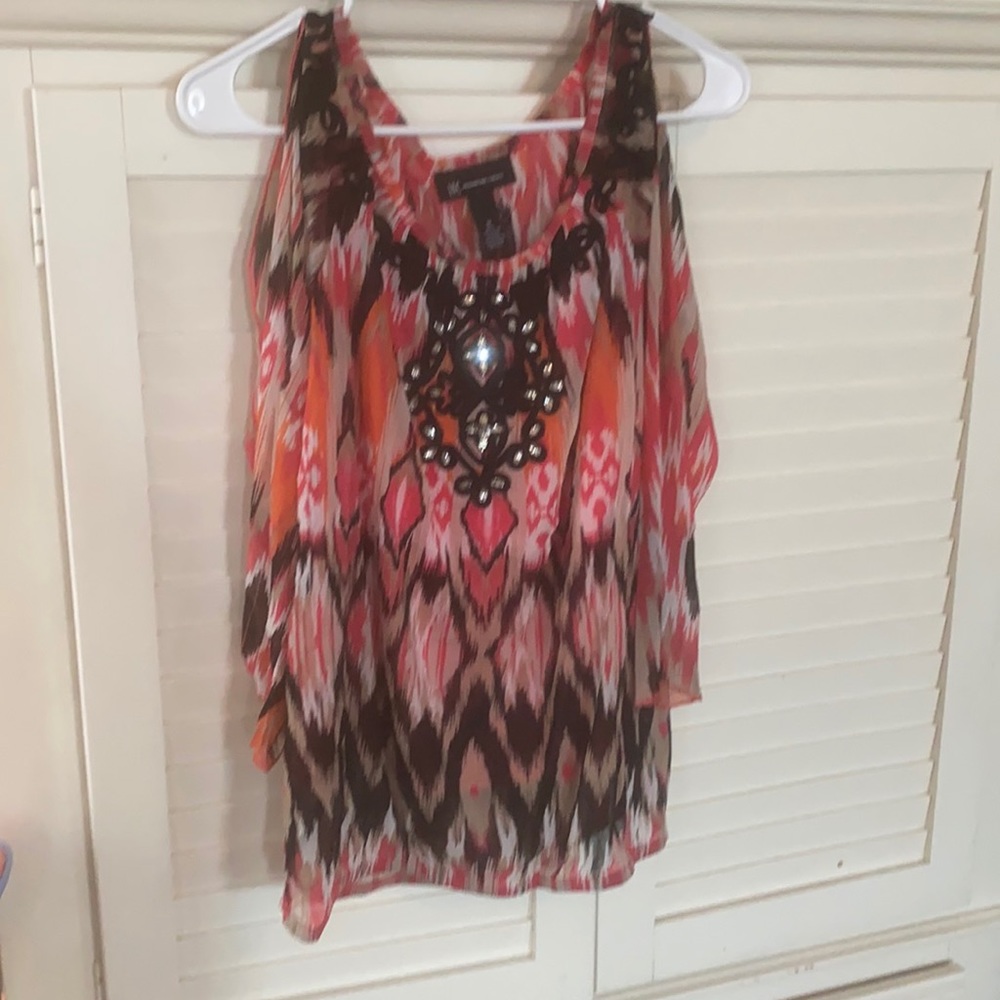 INC International Concepts 2 piece top peach, pink, black, tan, white SZ Med